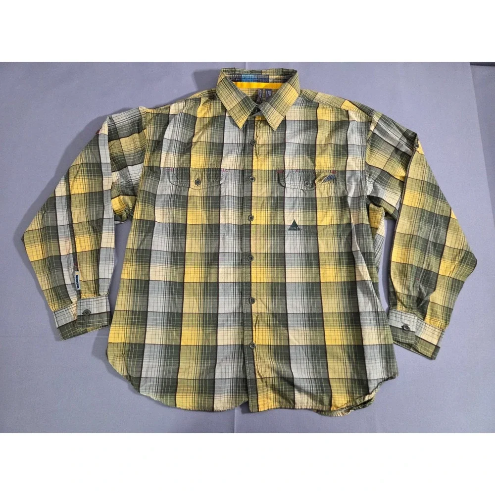 Vintage Levis Silver Tab Shirt Mens Extra Large Yellow Green Plaid Army Dress